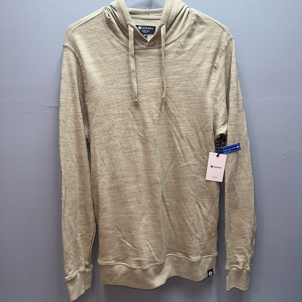 Sperry Premium Apparel Mens Soft Touch Jersey Hoodie Beige Tan Small NWT